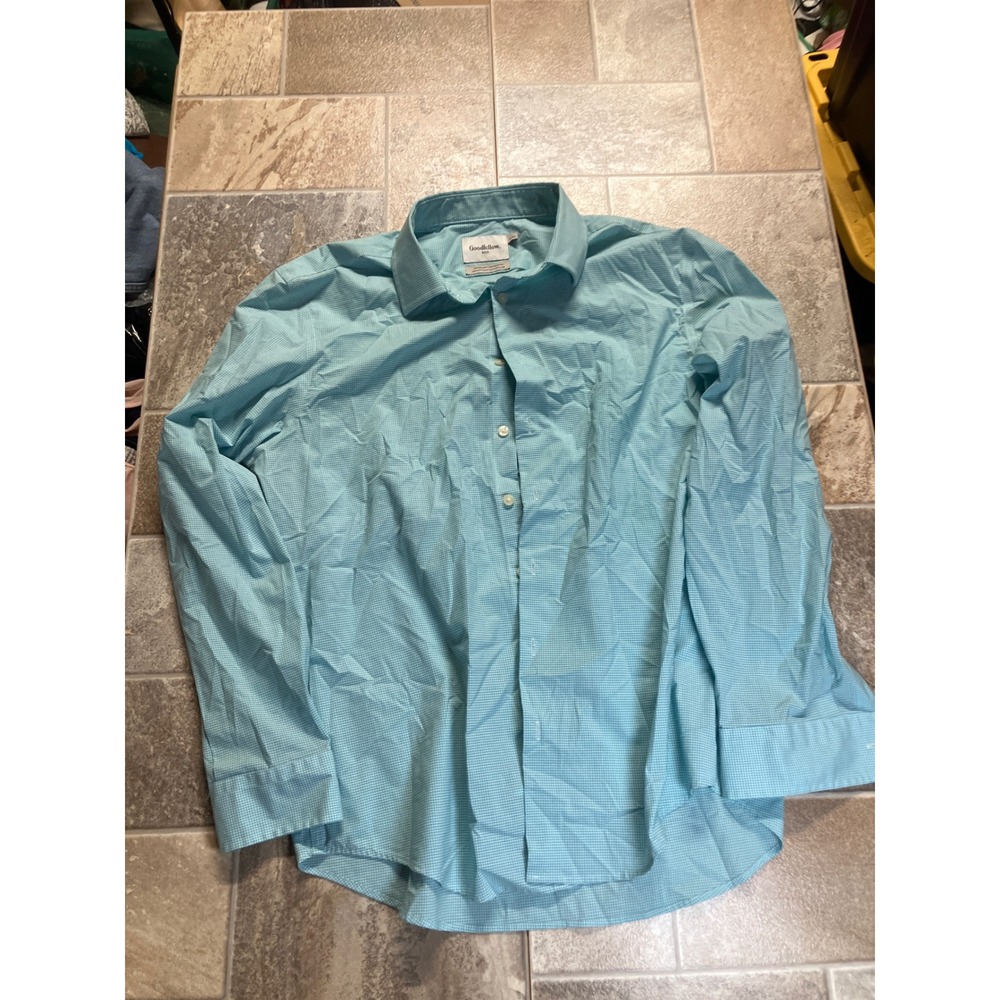 Goodfellow‎ & Co Mens Light Blue Gingham Standard Fit Long Sleeve Dress Shirt